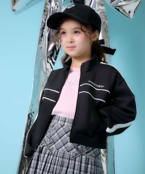 mezzo piano / メゾピアノ カーディガン・ボレロ | レースライン　ジャージ（黒）