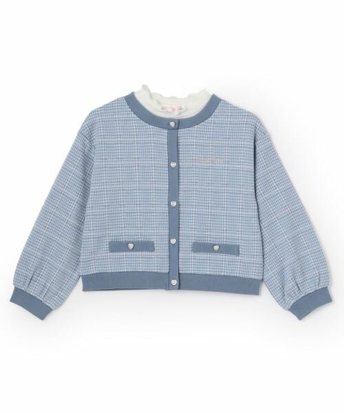 mezzo piano / メゾピアノ Tシャツ | カットジャガードチェック　レイヤード風プルオーバー（サックス）