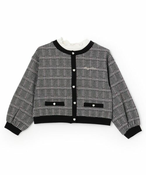 mezzo piano / メゾピアノ Tシャツ | カットジャガードチェック　レイヤード風プルオーバー（黒）