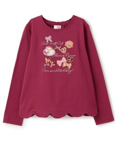 mezzo piano / メゾピアノ Tシャツ | カフェアップリケ刺しゅう　裾スカラップ長袖Tシャツ