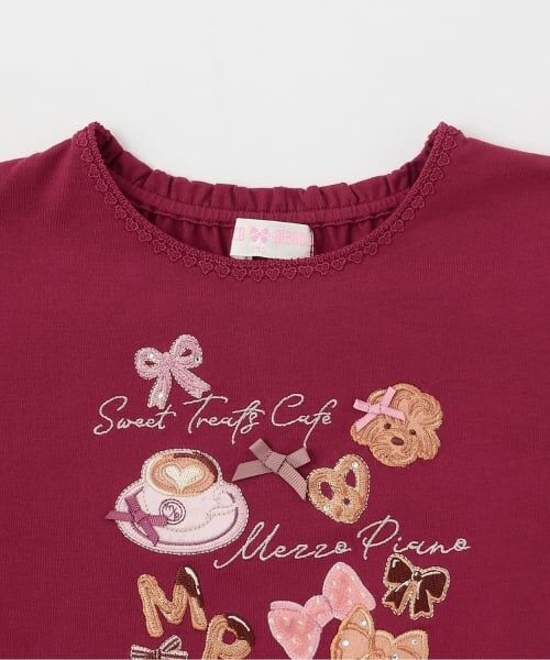 mezzo piano / メゾピアノ Tシャツ | カフェアップリケ刺しゅう　裾スカラップ長袖Tシャツ | 詳細2