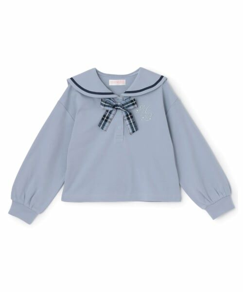 mezzo piano / メゾピアノ Tシャツ | セーラーカラー長袖Tシャツ（ブルー）