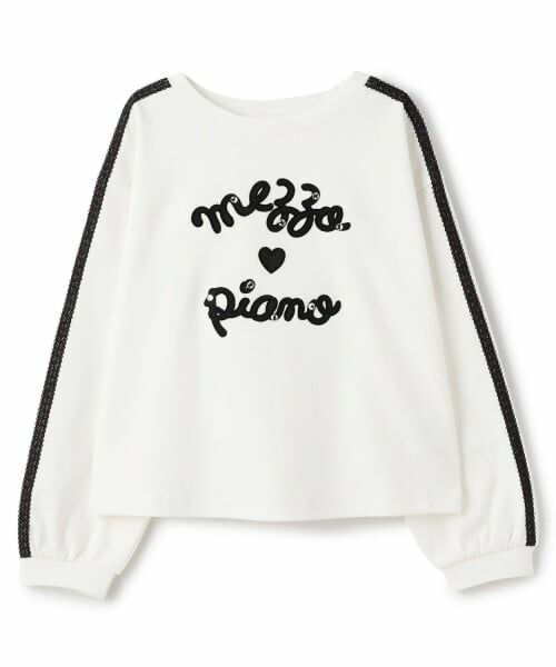 mezzo piano / メゾピアノ Tシャツ | 袖ラインレースロゴ　長袖Tシャツ（オフ ホワイト）