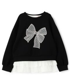 mezzo piano / メゾピアノ スウェット | ビッグリボントレーナー＆裾フリルTシャツセット