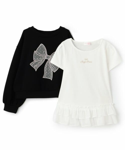 mezzo piano / メゾピアノ スウェット | ビッグリボントレーナー＆裾フリルTシャツセット | 詳細2