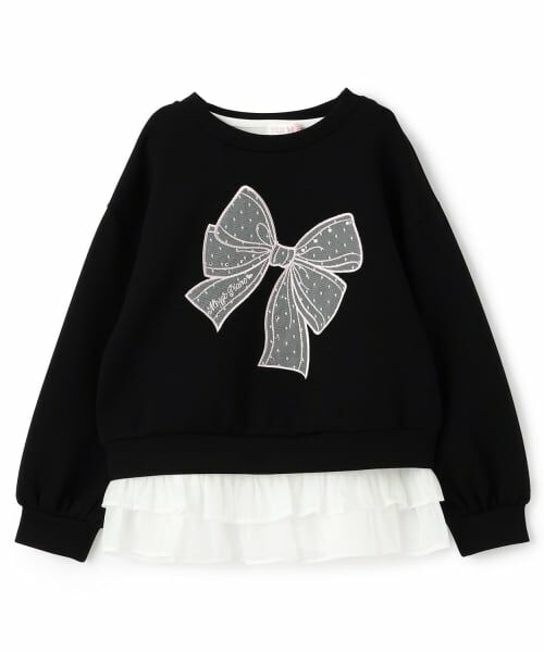 mezzo piano / メゾピアノ スウェット | ビッグリボントレーナー＆裾フリルTシャツセット（黒）