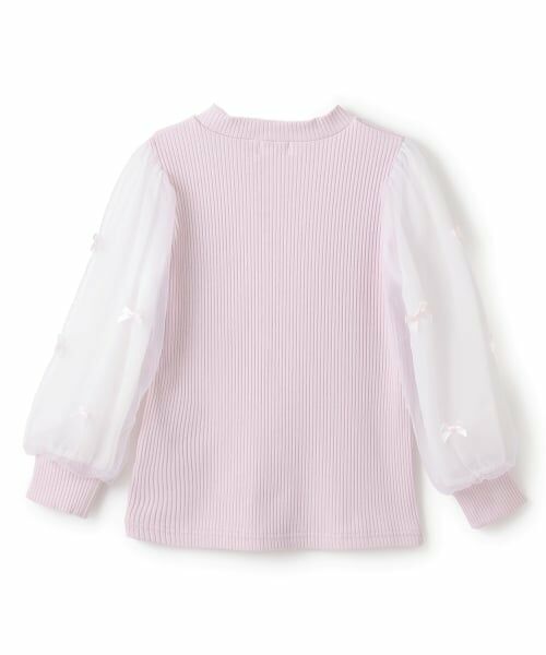 mezzo piano / メゾピアノ Tシャツ | ネックレス刺しゅう　袖チュール　テレコ長袖Tシャツ | 詳細1