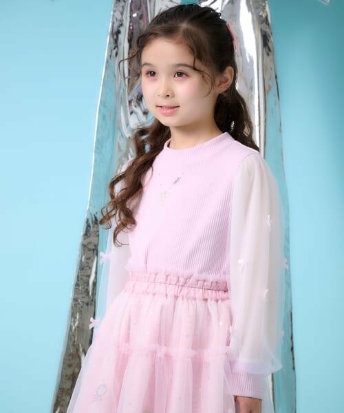 mezzo piano / メゾピアノ Tシャツ | ネックレス刺しゅう　袖チュール　テレコ長袖Tシャツ | 詳細11