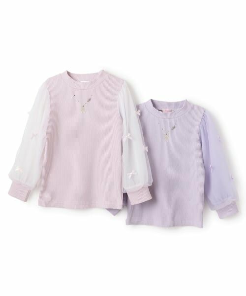 mezzo piano / メゾピアノ Tシャツ | ネックレス刺しゅう　袖チュール　テレコ長袖Tシャツ | 詳細6