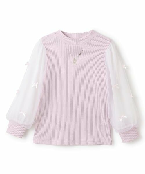 mezzo piano / メゾピアノ Tシャツ | ネックレス刺しゅう　袖チュール　テレコ長袖Tシャツ | 詳細8