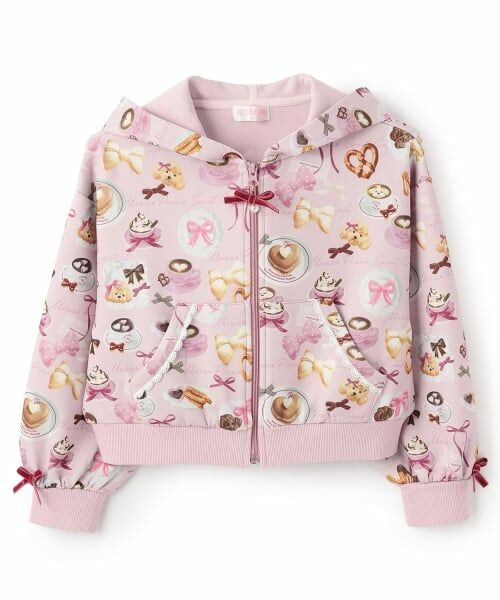 mezzo piano / メゾピアノ パーカー | カフェ柄ZIPパーカ（ライト ピンク）