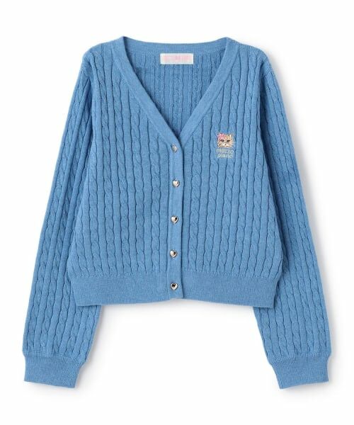 mezzo piano / メゾピアノ カーディガン・ボレロ | ハートボタン　ケーブルニットカーディガン（ブルー）