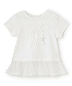 mezzo piano / メゾピアノ Tシャツ | フリルリボン　ペプラム半袖Tシャツ