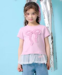 mezzo piano / メゾピアノ Tシャツ | フリルリボン　ペプラム半袖Tシャツ