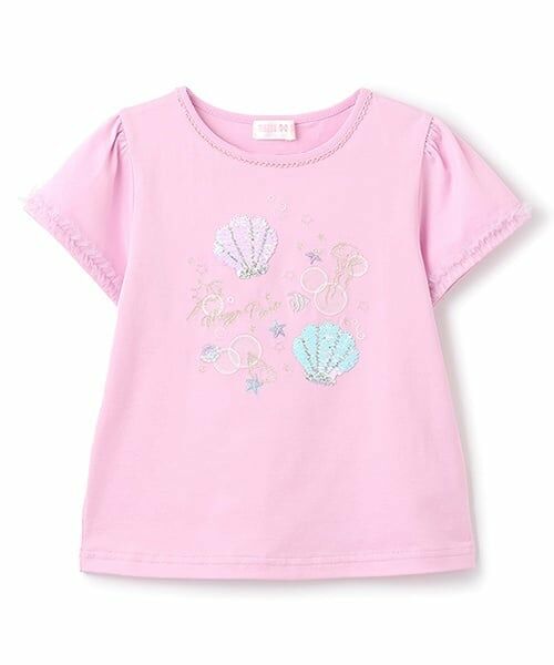 mezzo piano / メゾピアノ Tシャツ | シェルスパンコール　半袖Tシャツ（ピンク）
