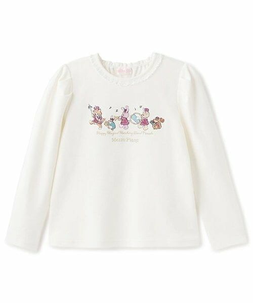 mezzo piano / メゾピアノ Tシャツ | ★鼓笛隊アップリケ　長袖Tシャツ（アイボリー）