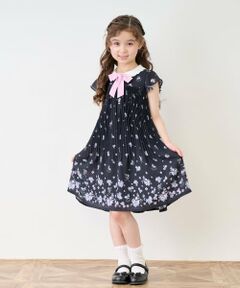 mezzo piano / メゾピアノ ミニ丈・ひざ丈ワンピース | 衿つき　花柄プリーツワンピース