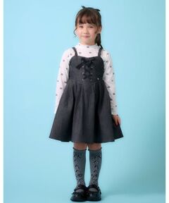 mezzo piano / メゾピアノ ミニ丈・ひざ丈ワンピース | デニム風キャミワンピース＆シアー長袖Tシャツセット