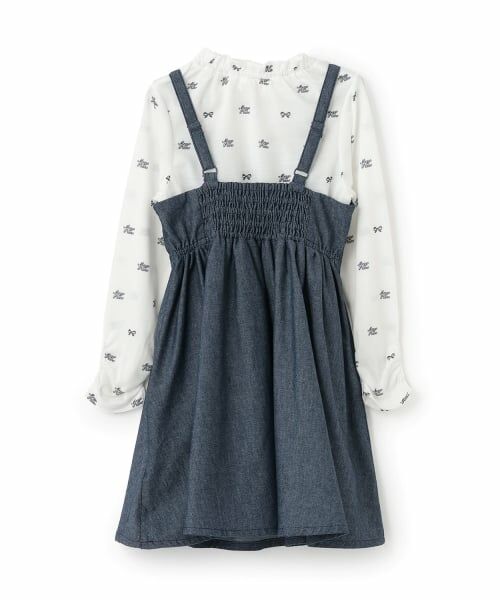 mezzo piano / メゾピアノ ミニ丈・ひざ丈ワンピース | デニム風キャミワンピース＆シアー長袖Tシャツセット | 詳細1