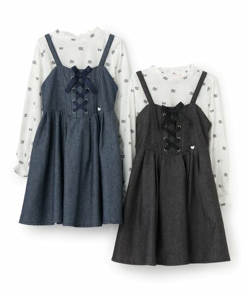 mezzo piano / メゾピアノ ミニ丈・ひざ丈ワンピース | デニム風キャミワンピース＆シアー長袖Tシャツセット | 詳細10