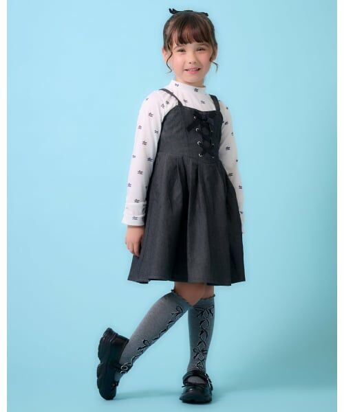 mezzo piano / メゾピアノ ミニ丈・ひざ丈ワンピース | デニム風キャミワンピース＆シアー長袖Tシャツセット | 詳細14