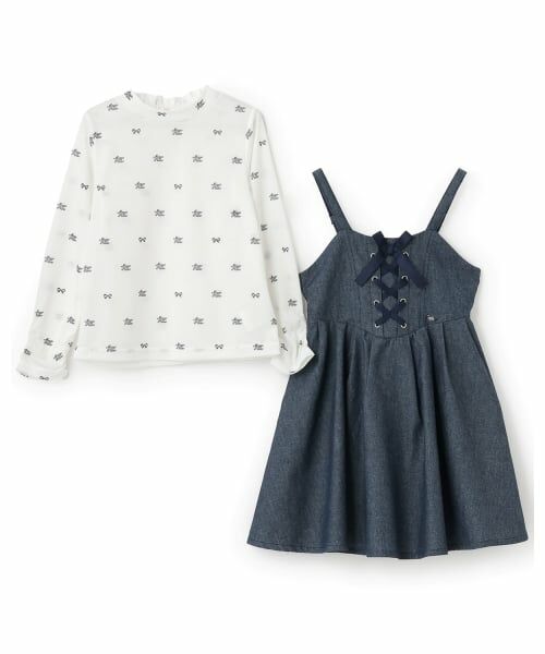 mezzo piano / メゾピアノ ミニ丈・ひざ丈ワンピース | デニム風キャミワンピース＆シアー長袖Tシャツセット | 詳細2