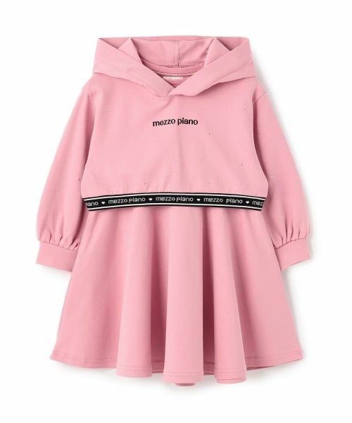 mezzo piano / メゾピアノ パーカー | ラインストーンパーカ＆半袖ワンピースセット（ピンク）