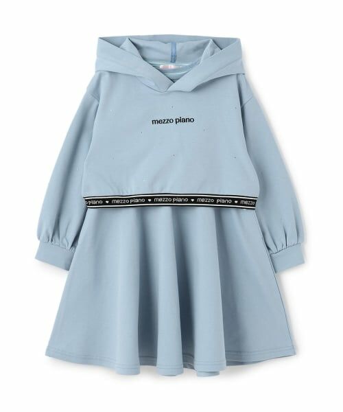 mezzo piano / メゾピアノ パーカー | ラインストーンパーカ＆半袖ワンピースセット（ブルー）