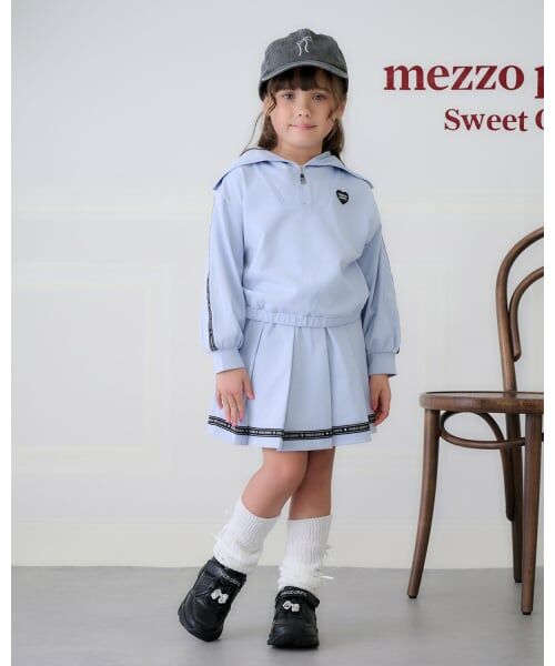 mezzo piano / メゾピアノ スウェット | セーラーハーフZIP　ロゴラインスカパン　セット（ブルー）