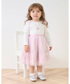 mezzo piano / メゾピアノ ミニ丈・ひざ丈ワンピース | チュール刺しゅうドッキングワンピース