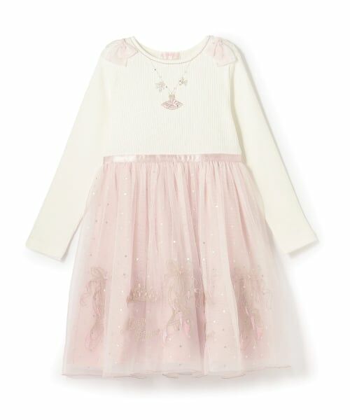 mezzo piano / メゾピアノ ミニ丈・ひざ丈ワンピース | チュール刺しゅうドッキングワンピース | 詳細10