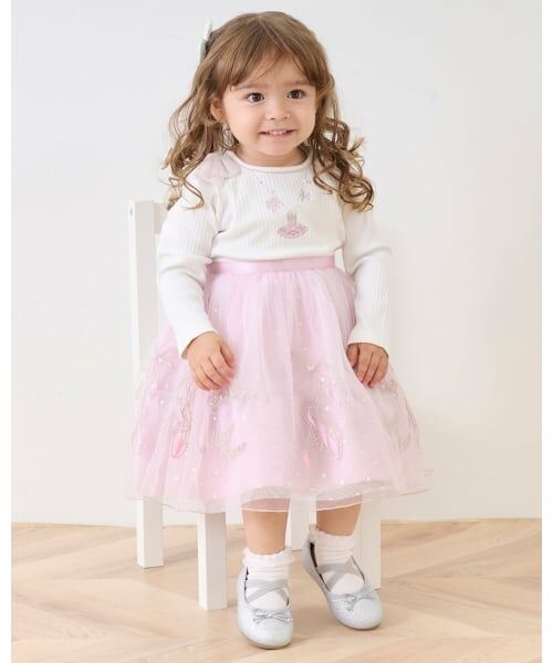 mezzo piano / メゾピアノ ミニ丈・ひざ丈ワンピース | チュール刺しゅうドッキングワンピース | 詳細12