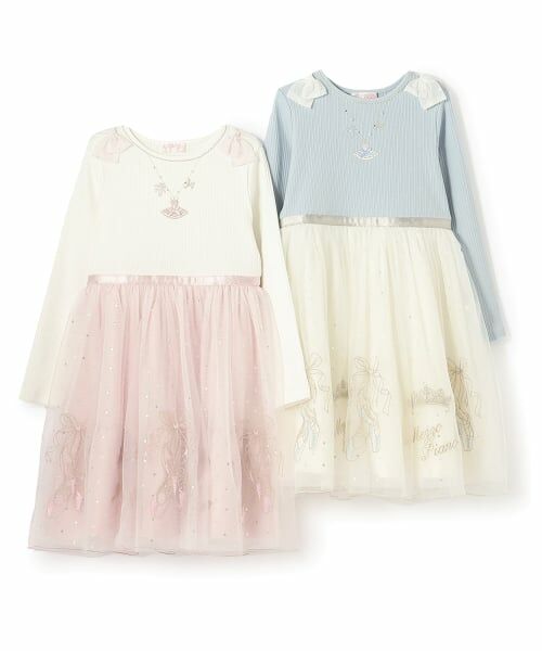 mezzo piano / メゾピアノ ミニ丈・ひざ丈ワンピース | チュール刺しゅうドッキングワンピース | 詳細8