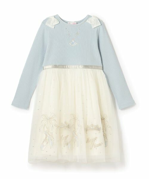 mezzo piano / メゾピアノ ミニ丈・ひざ丈ワンピース | チュール刺しゅうドッキングワンピース | 詳細9