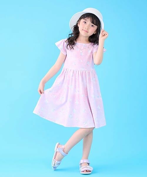 mezzo piano / メゾピアノ ミニ丈・ひざ丈ワンピース | シェル柄　カットワンピース　ネックレスつき（ラベンダー）