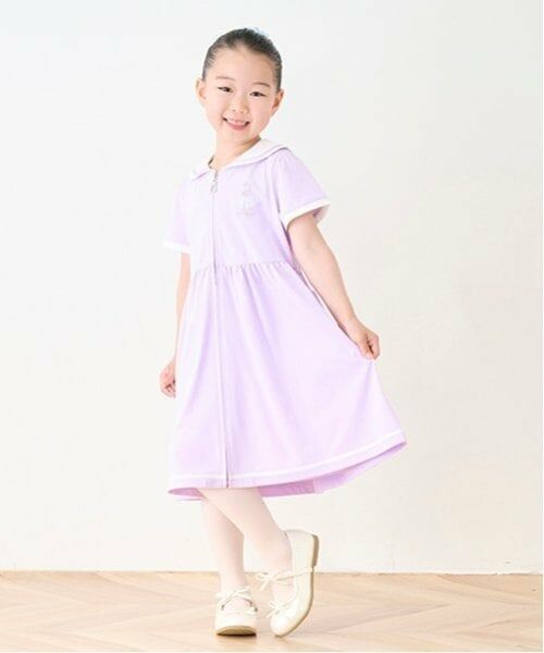 mezzo piano / メゾピアノ ミニ丈・ひざ丈ワンピース | 【バレエ】前開きセーラー半袖ワンピース（ラベンダー）