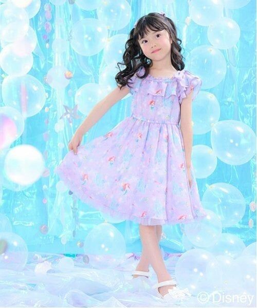 mezzo piano / メゾピアノ ミニ丈・ひざ丈ワンピース | 【Disneyアリエル】総柄ワンピース（ラベンダー）