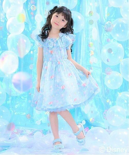 mezzo piano / メゾピアノ ミニ丈・ひざ丈ワンピース | 【Disneyアリエル】総柄ワンピース（ミント）
