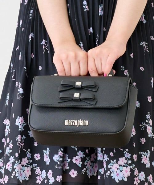 mezzo piano / メゾピアノ ハンドバッグ | ダブルリボン　ハンドバッグ（黒）