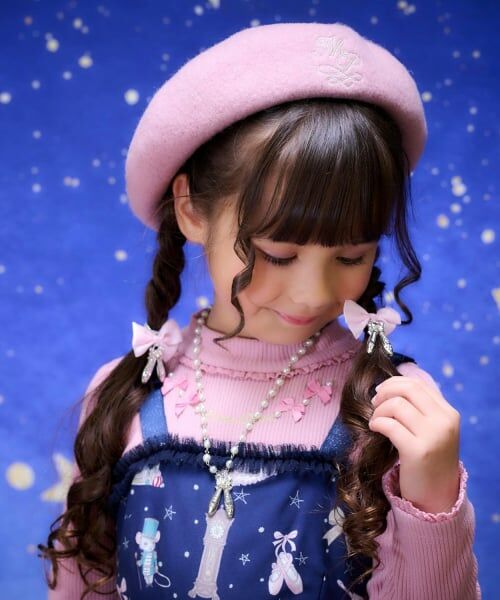 mezzo piano / メゾピアノ ハンチング・キャスケット・ベレー帽 | ワンポイントロゴ刺しゅう　バスクベレー（ライト ピンク）