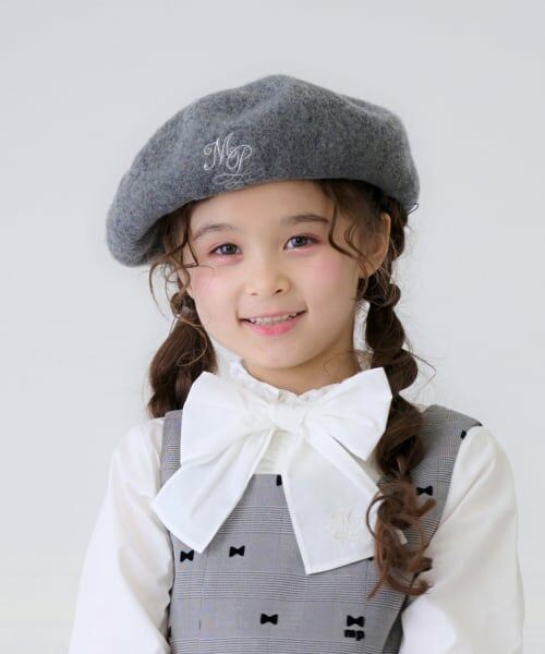 mezzo piano / メゾピアノ ハンチング・キャスケット・ベレー帽 | ワンポイントロゴ刺しゅう　バスクベレー（グレー）