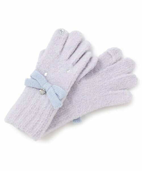 mezzo piano / メゾピアノ 手袋 | リボン　マシュマロニット　手袋（ラベンダー）