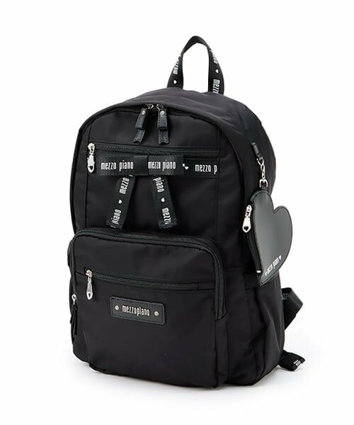 mezzo piano / メゾピアノ リュック・バックパック | 約21L　ハートポーチつきロゴリボンリュック（黒）