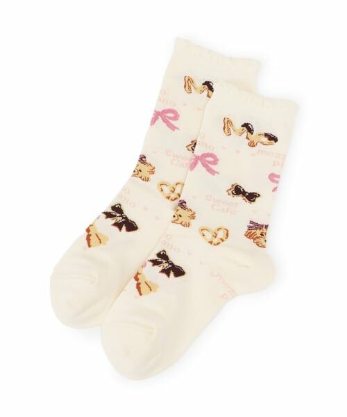 mezzo piano / メゾピアノ ソックス | カフェ柄クルーソックス（オフ ホワイト）