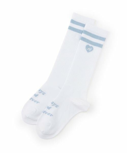 mezzo piano / メゾピアノ ソックス | ロゴ刺しゅうラインリブ　ハイソックス（白）