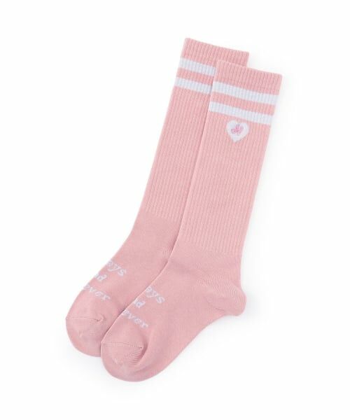 mezzo piano / メゾピアノ ソックス | ロゴ刺しゅうラインリブ　ハイソックス（ピンク）