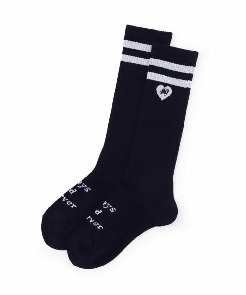 mezzo piano / メゾピアノ ソックス | ロゴ刺しゅうラインリブ　ハイソックス（黒）