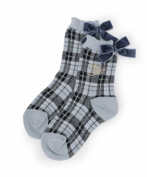 mezzo piano / メゾピアノ ソックス | リボンつき　チェック柄ソックス（ブルー）