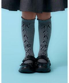 mezzo piano / メゾピアノ ソックス | レースアップリボン柄　ハイソックス