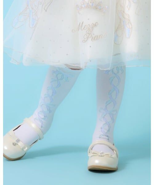 mezzo piano / メゾピアノ ソックス | レースアップリボン柄　ハイソックス（オフ ホワイト）